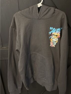 Aura Black Hoodie with Small Multicolor Chest Detail